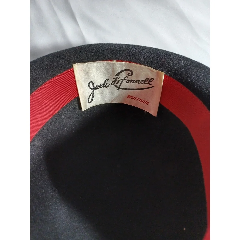 Vintage Jack McConnell Hat Dress Fitted Womens Medium Black Sculpted Felt 60s‎